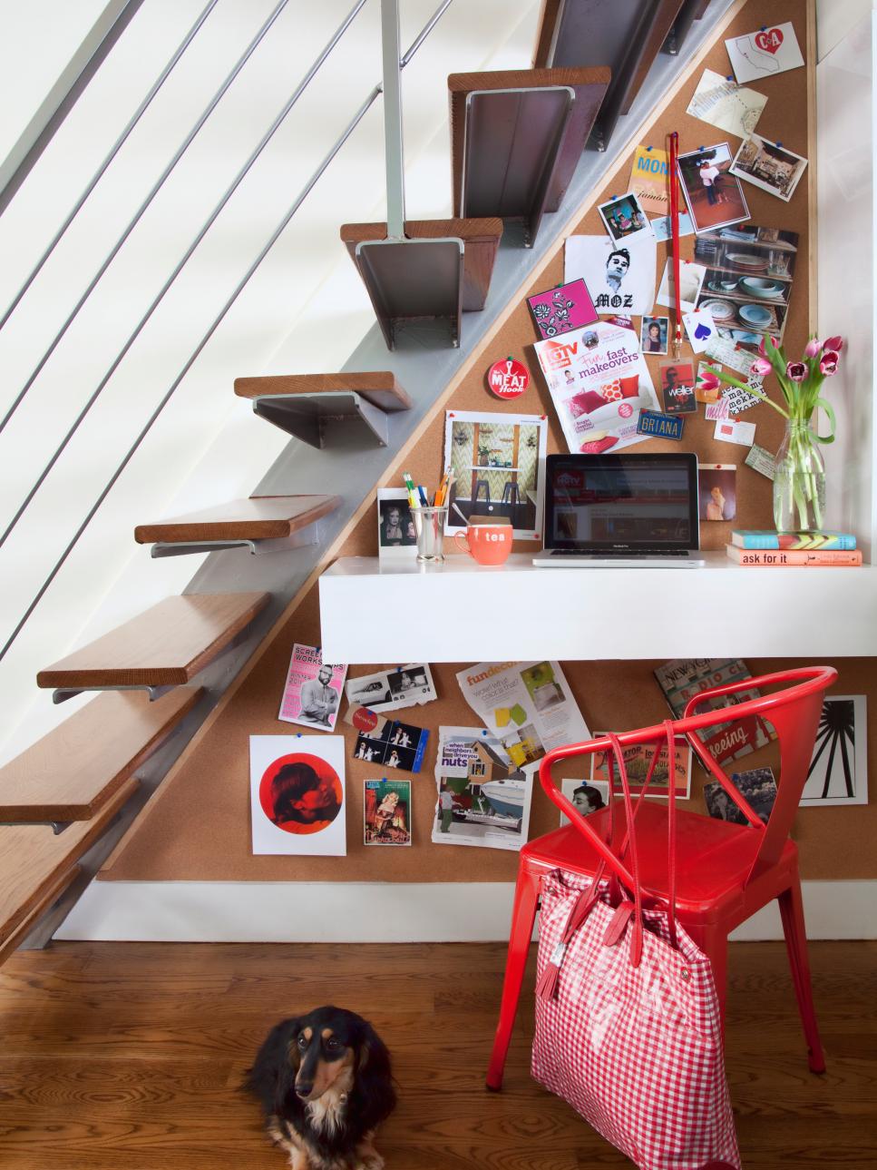 As you can see, this office space, tucked under the stairwell, makes big use of a small space. Photo courtesy HGTV.